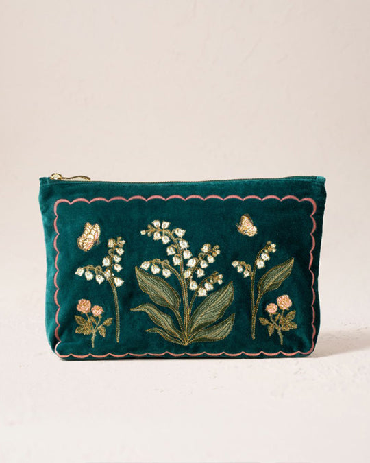 Lily of the Valley Velvet Everyday Pouch Emerald