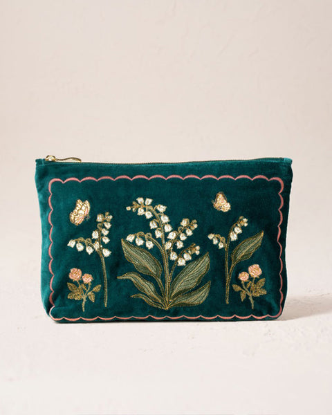 Lily of the Valley Velvet Everyday Pouch Emerald