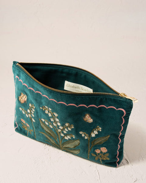 Lily of the Valley Velvet Everyday Pouch Emerald