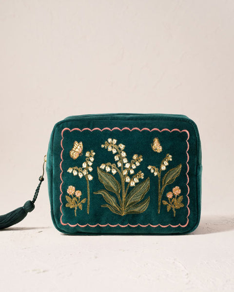 Lily of the Valley Velvet Wash Bag Emerald