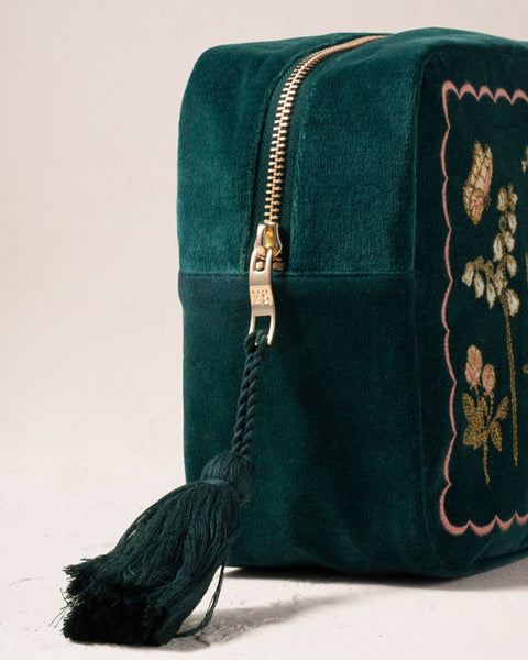 Lily of the Valley Velvet Wash Bag Emerald