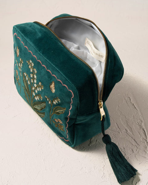 Lily of the Valley Velvet Wash Bag Emerald