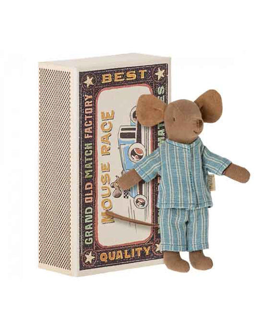 Big brother mouse in matchbox, blue stripe pyjama