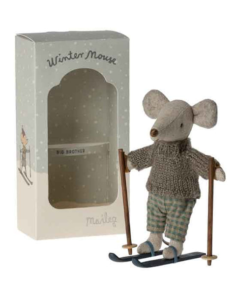 Maileg Winter Mouse with Ski Set Big Brother