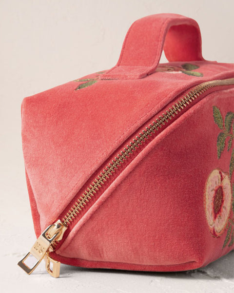 Summer Peach Velvet Open Flat Makeup Bag Spiced Coral