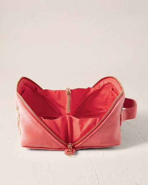 Summer Peach Velvet Open Flat Makeup Bag Spiced Coral