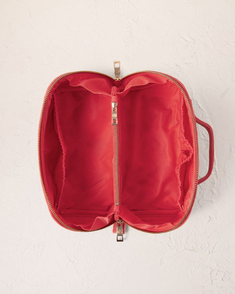 Summer Peach Velvet Open Flat Makeup Bag Spiced Coral
