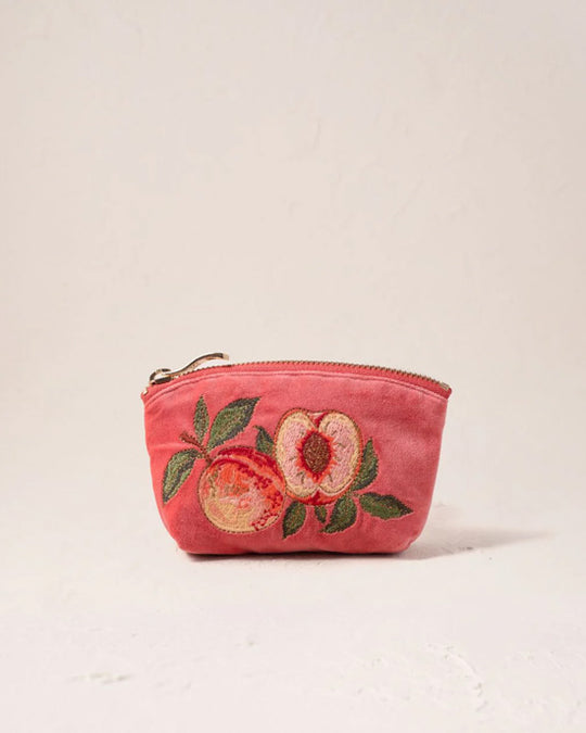Summer Peach Velvet Coin Purse Spiced Coral