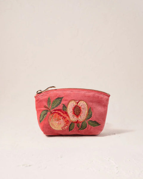 Summer Peach Velvet Coin Purse Spiced Coral