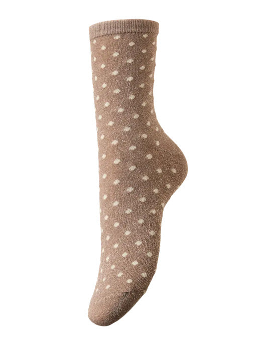 Sebby Glitter Block Socks Brown Small Dots