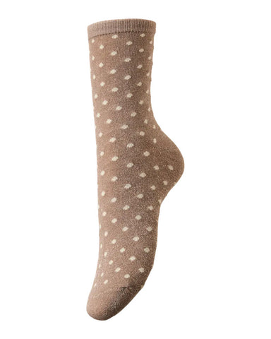 Sebby Glitter Block Socks Brown Small Dots
