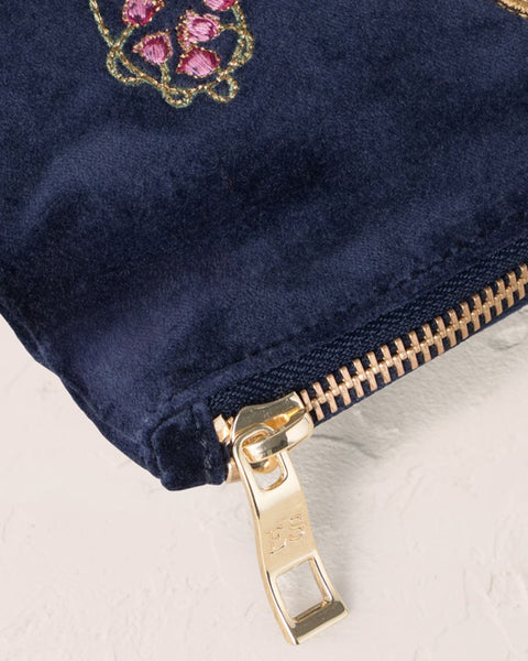 Botanical Elephant Velvet Everyday Pouch - Navy