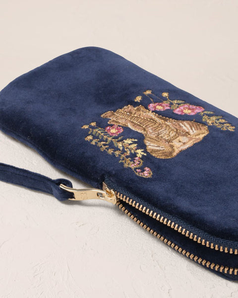 Botanical Elephant Velvet Glasses Case - Navy