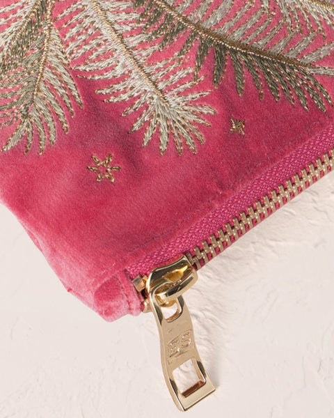 Botanical Zebra Velvet Everyday Pouch - Peony