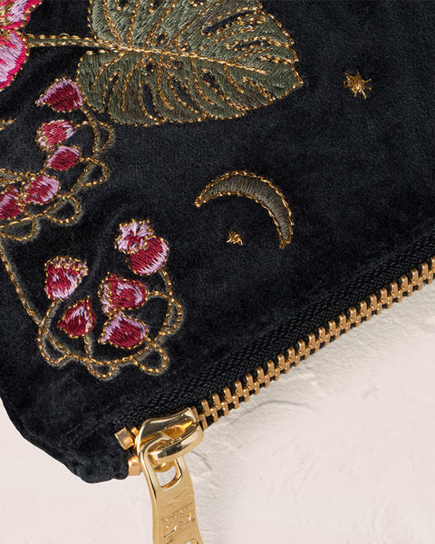Celestial Leopard Velvet Everyday Pouch - Charcoal