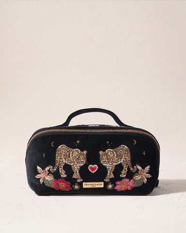 Celestial Leopard Velvet Open Flat Makeup Bag - Charcoal