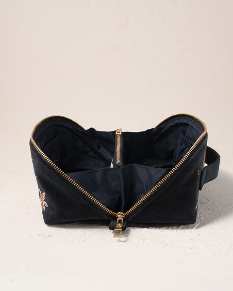 Celestial Leopard Velvet Open Flat Makeup Bag - Charcoal