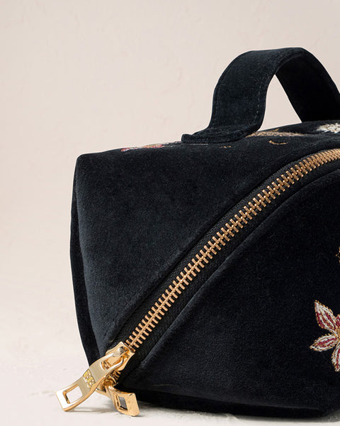 Celestial Leopard Velvet Open Flat Makeup Bag - Charcoal