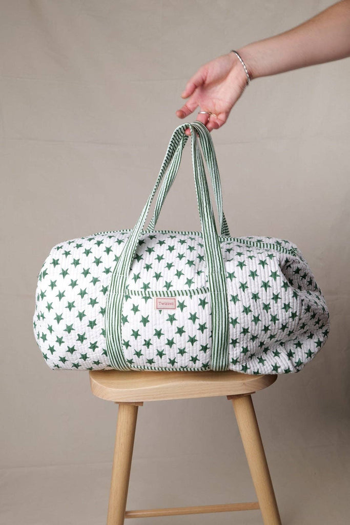 Indian Block Print Weekend Bag - Green Star