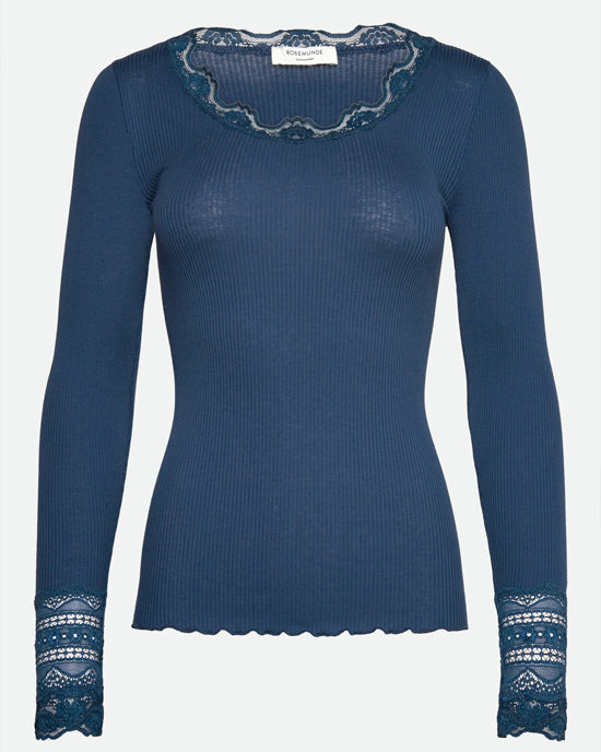 Silk Top Long Sleeve Dark Denim