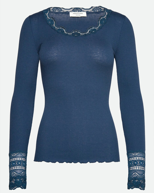Silk Top Long Sleeve Dark Denim