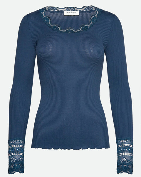 Silk Top Long Sleeve Dark Denim