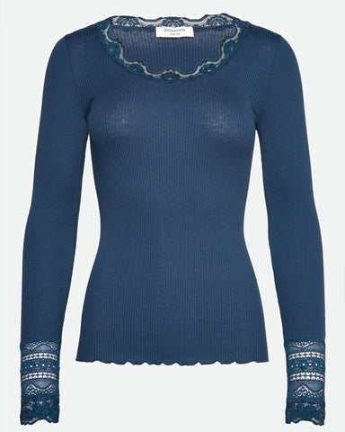 Silk Top Long Sleeve Dark Denim
