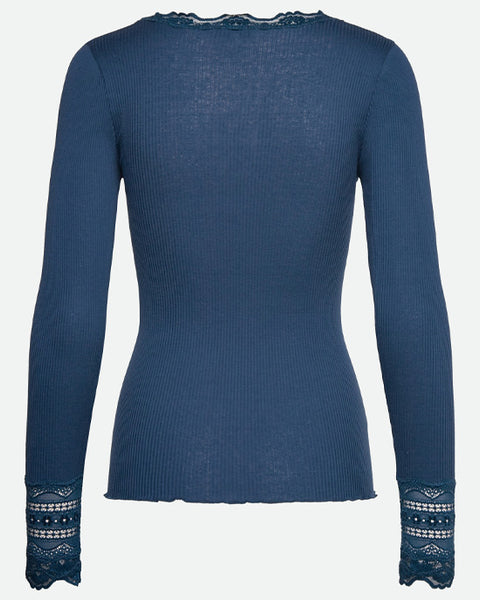 Silk Top Long Sleeve Dark Denim