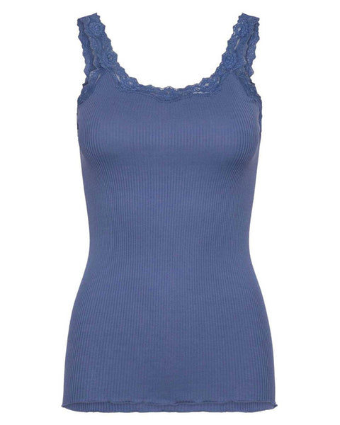 Silk Deep Back Lace Top Dutch Blue - shopatstocks