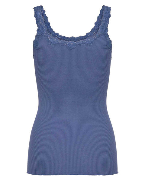 Silk Deep Back Lace Top Dutch Blue - shopatstocks