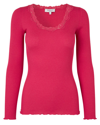 Silk top long sleeve w Lace Pink Berry