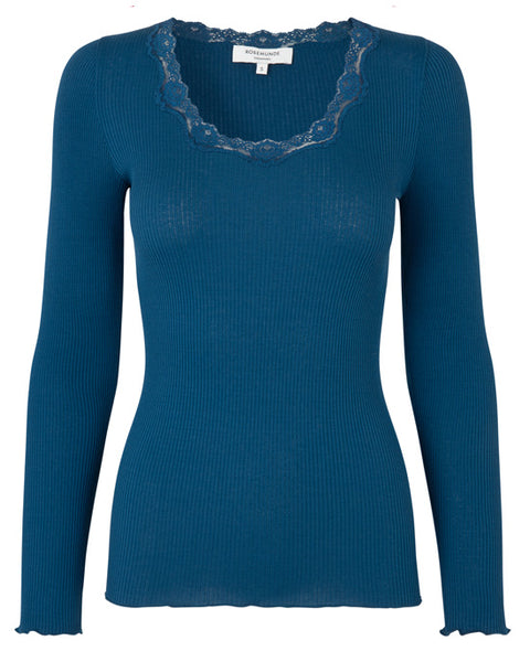 Silk top long sleeve w Lace Poseidon