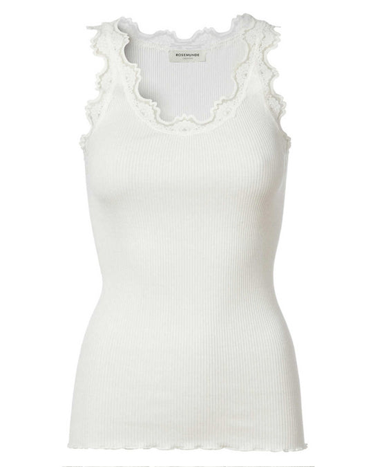 Classic silk top w Lace New White