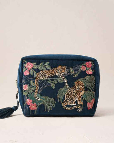 Jungle Jaguar Ink Blue Velvet Wash bag