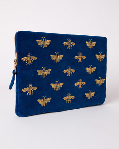 Honey Bee Cobalt Velvet Laptop Case Small