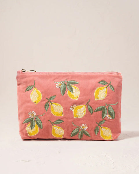Lemon Blossom Coral Velvet Everyday Pouch