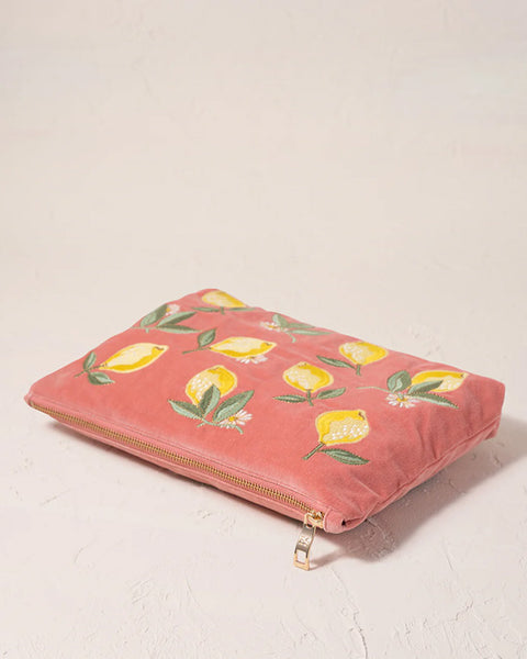 Lemon Blossom Coral Velvet Everyday Pouch