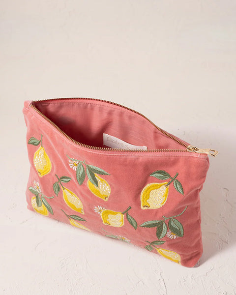Lemon Blossom Coral Velvet Everyday Pouch