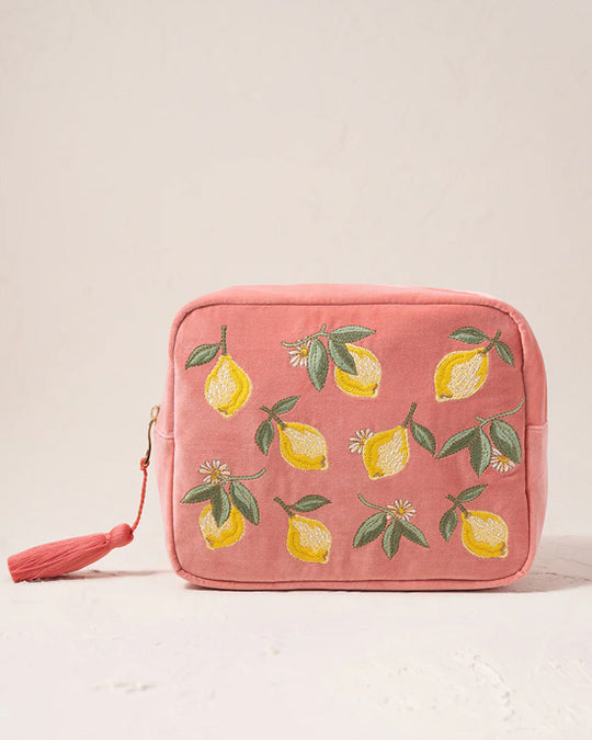 Lemon Blossom Coral Velvet Wash Bag