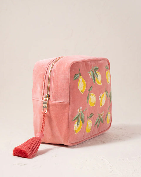Lemon Blossom Coral Velvet Wash Bag