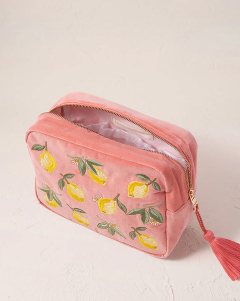 Lemon Blossom Coral Velvet Wash Bag