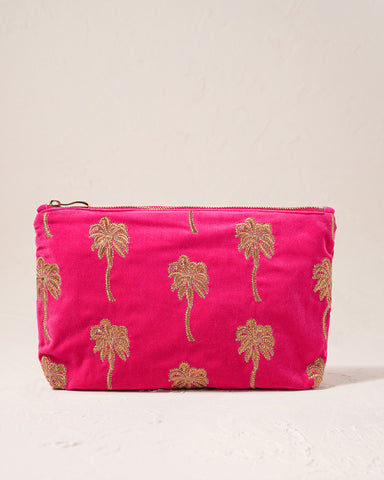 Gold Palm Pink Velvet Everyday Pouch