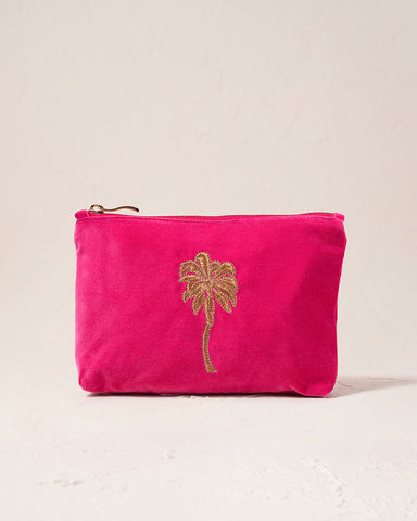 Gold Palm Pink Velvet Mini Pouch