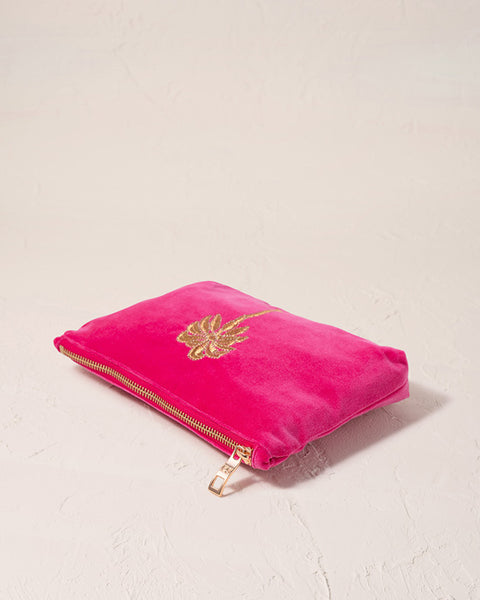 Gold Palm Pink Velvet Mini Pouch
