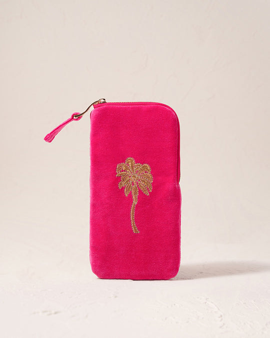 Gold Palm Pink Velvet Glasses Case