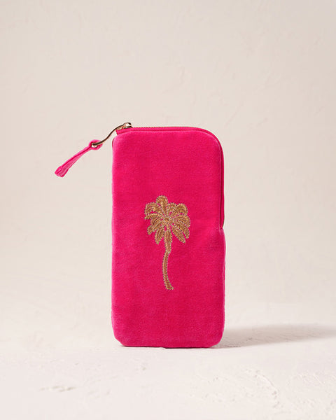 Gold Palm Pink Velvet Glasses Case