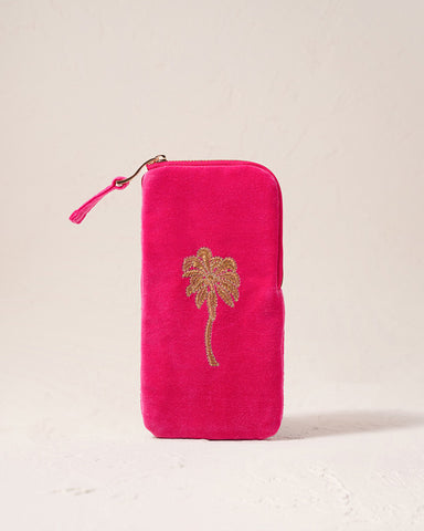 Gold Palm Pink Velvet Glasses Case