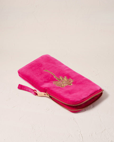 Gold Palm Pink Velvet Glasses Case