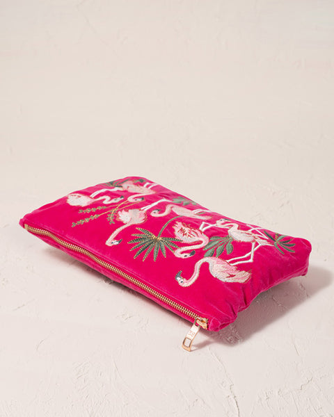 Flamingos Pink Velvet Everyday Pouch