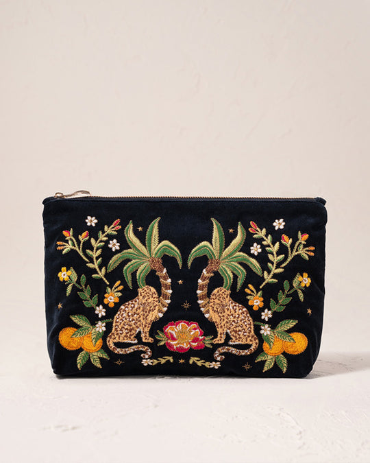 Jungle Paradise Jaguar Charcoal Velvet Everyday Pouch